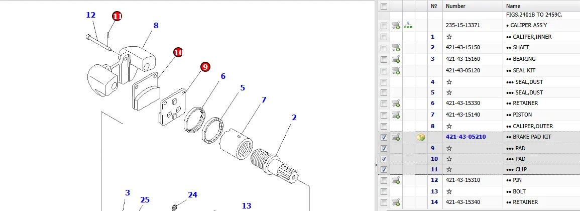 421-43-05210Brake pad kit 421-43-05210 for Komatsu GD825A-2 GD825A-2E0