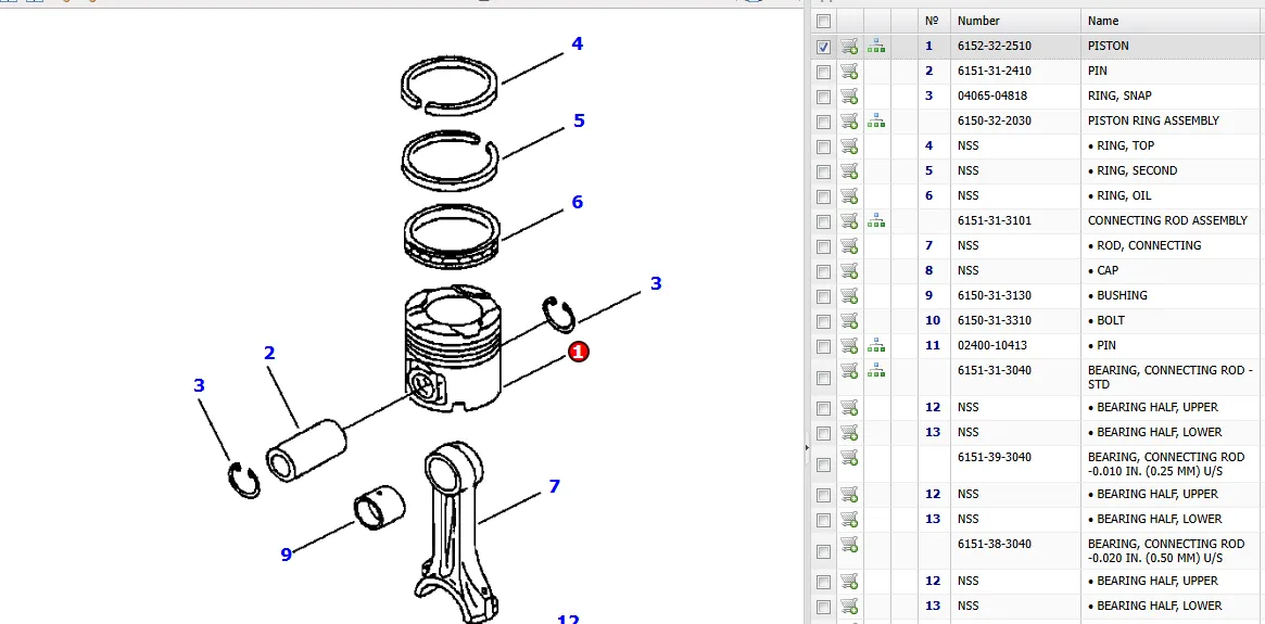 6152-32-2510 PISTON KOMATSU parts D87E, D87P, DCA, EGS360,380, PC400, PW400MH, S6D125E, SA6D125E, SAA6D125E, WA450, WA470, WA480